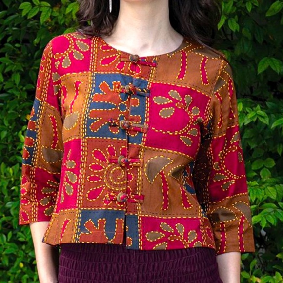 Eastern Serenity Arundel Patchwork Top, coin/knot buttons, size L - Picture 1 of 8
